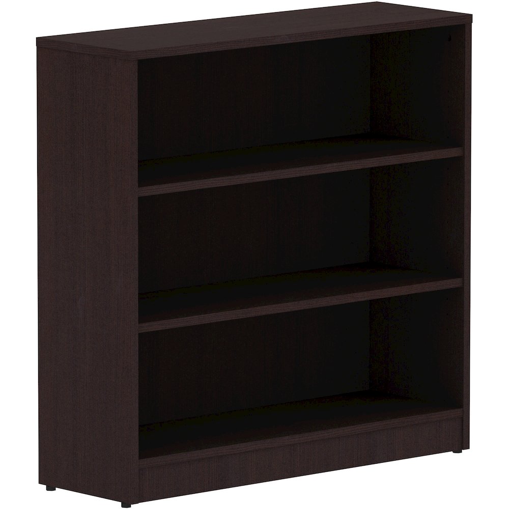 Lorell Laminate Bookcase - 36" Width x 12" Depth x 36" Height - 3 x Shelf(ves) - Laminated, Sturdy, Contemporary Style, Square Edge, Adjustable Shelf - Espresso - Medium Density Fiberboard (MDF), Lami. Picture 1