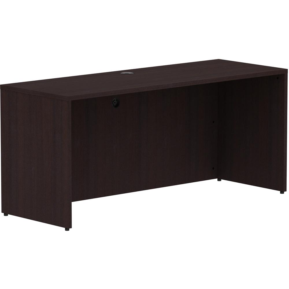 Lorell Essentials Series Credenza Shell - 66" x 24"29.5" Credenza Shell, 1" Top - Finish: Espresso Laminate, Silver Brush. Picture 1