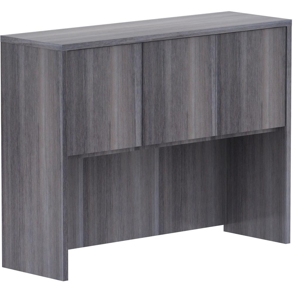 Lorell Essentials Series Stack-on Hutch with Doors - 36" Height x 48" Width x 15" Depth - 3 Door(s) - Finish: Weathered Charcoal Laminate - Cam Lock, Grommet, Cord Management, Durable - For Office - 1. Picture 1