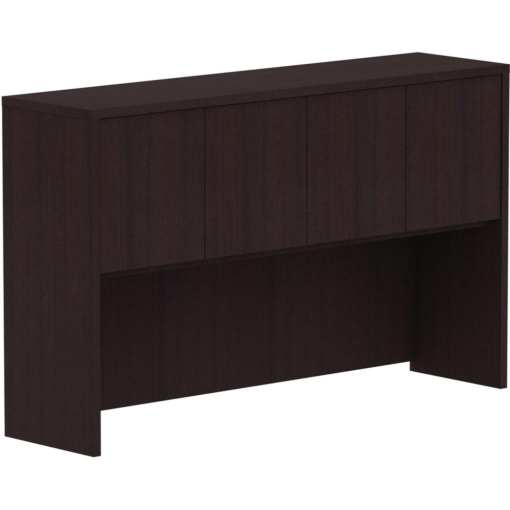 Lorell Essentials Series Stack-on Hutch with Doors - 36" Height x 60" Width x 15" Depth - 4 Door(s) - Finish: Espresso Laminate - 1 Each. Picture 1