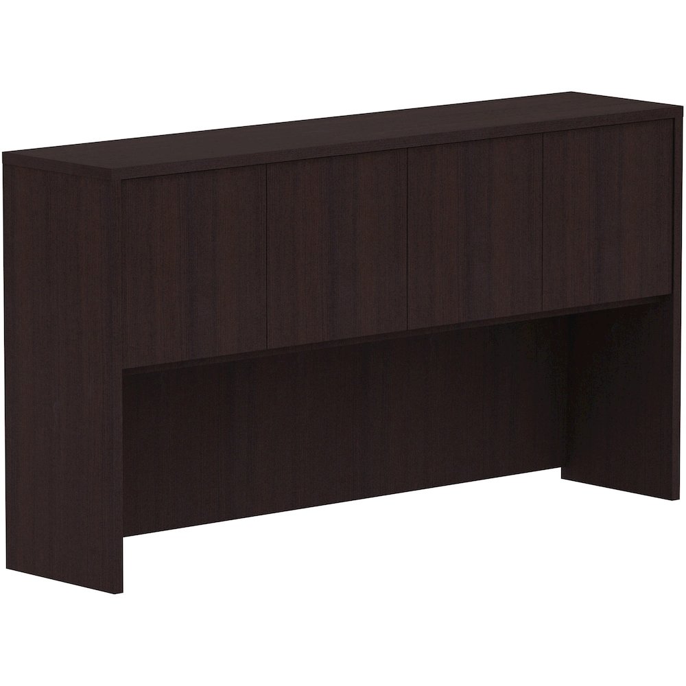 Lorell Essentials Series Stack-on Hutch with Doors - 36" Height x 66" Width x 15" Depth - 4 Door(s) - Finish: Espresso Laminate - 1 Each. Picture 1