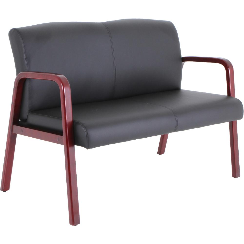 Lorell Upholstered Loveseat - Wood Frame - Black Mahogany - Bonded Leather - Armrest - 1 Each. Picture 1