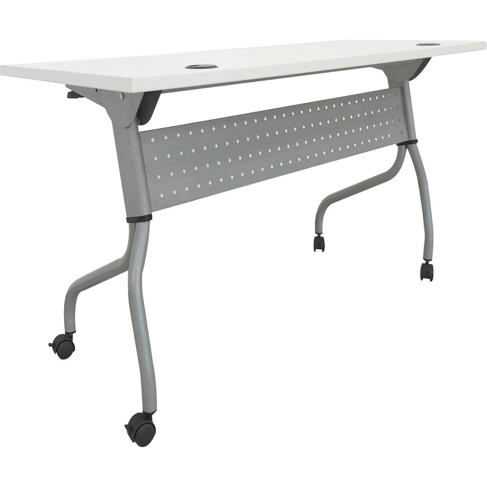 Lorell Flip Top Training Table - White Rectangle Top - Silver Folding Base - 4 Legs - 23.60" Table Top Length x 48" Table Top Width - 29.50" Height - Assembly Required - Melamine Top Material - 1 Each. Picture 1