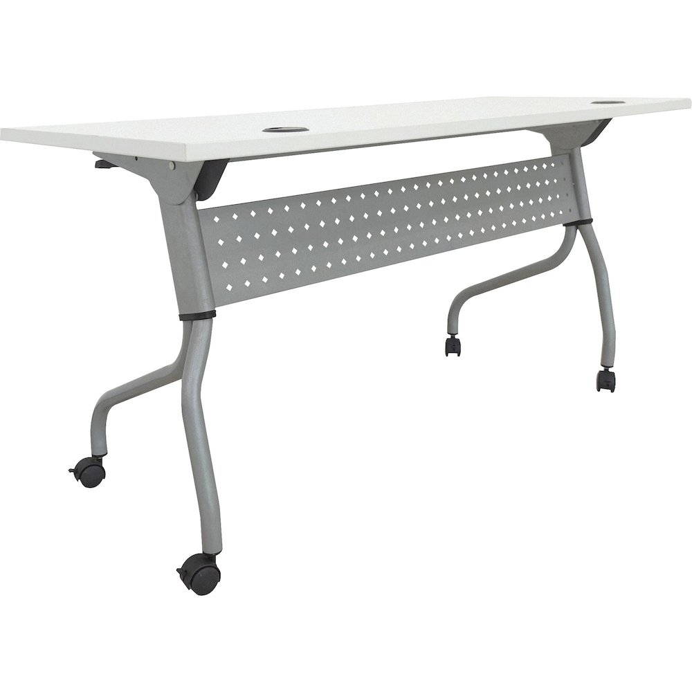 Lorell Flip Top Training Table - White Top - Silver Base - 4 Legs - 23.60" Table Top Length x 60" Table Top Width - 29.50" Height - Assembly Required - Melamine Top Material - 1 Each. Picture 1