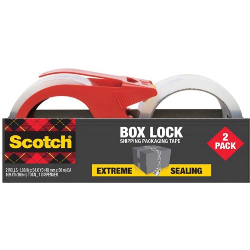 Scotch Box Lock Dispenser Packaging Tape - 55 yd Length x 1.88" Width - Clear - Dispenser Included - 1 Pack. Picture 1