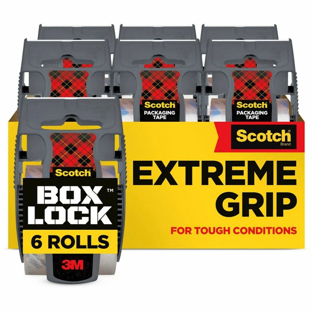 Scotch Box Lock Dispenser Packaging Tape - 22.20 yd Length x 1.88" Width - Clear - Dispenser Included - 6 Rolls/Pack - 6 / Pack. Picture 1