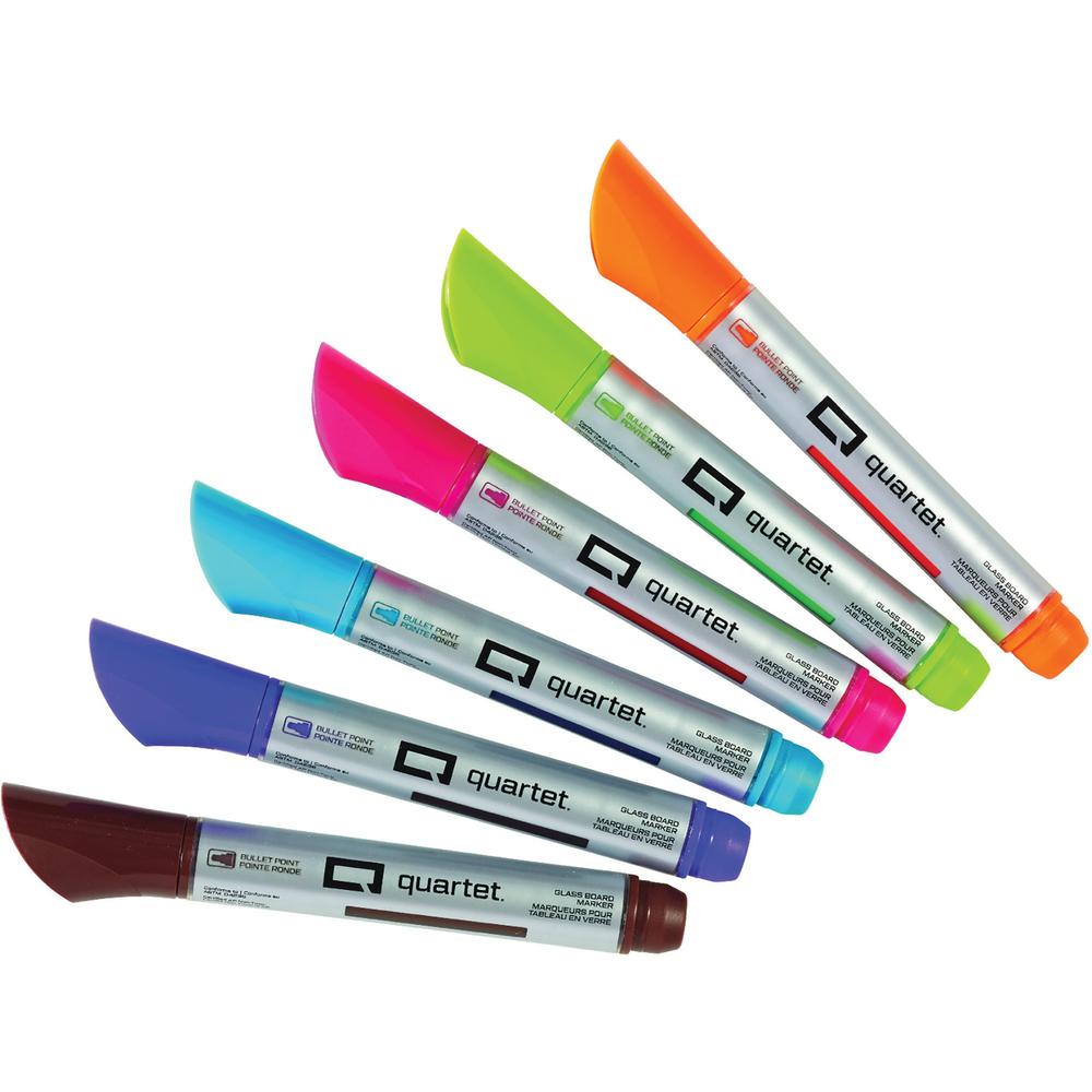 Quartet Premium Glass Board Dry-erase Markers - Pink, Blue, Green, Orange, Purple, Brown Ink - Liquid - 6 / Pack. Picture 1