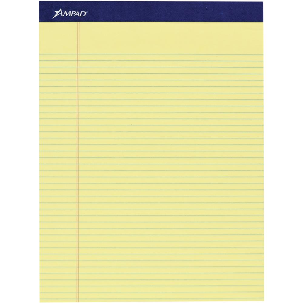 Ampad Legal Ruled Writing Pad - 100 Sheets - Legal Ruled Front Ruling - 1" Height x 8.5" Width x 11.8" Length - Smooth Surface, Perforated, Sturdy Back - 4 / Pack. Picture 1