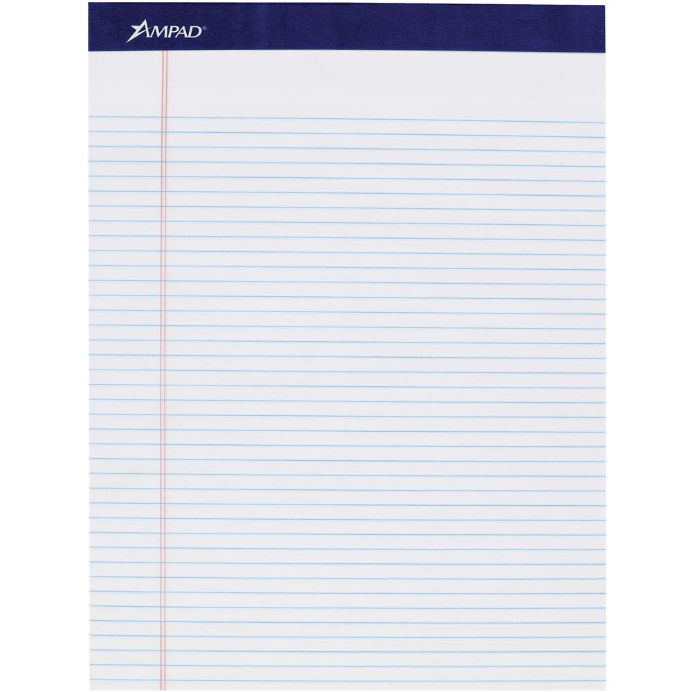 Ampad Legal Ruled Writing Pad - Legal Ruled Front Ruling - 1" Height x 8.5" Width x 11.8" Length - Smooth Surface, Perforated, Sturdy Back - 4 / Pack. Picture 1