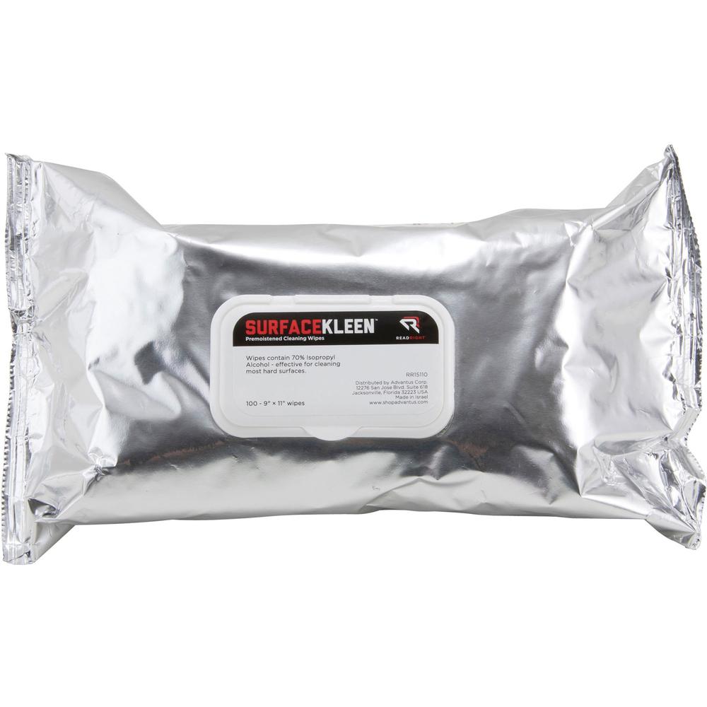 Read Right Surface Kleen Cleaning Wipes - 10" Length x 9" Width - Pre-moistened, Fast Acting, Quick Drying - White - 100 / Pack. Picture 1