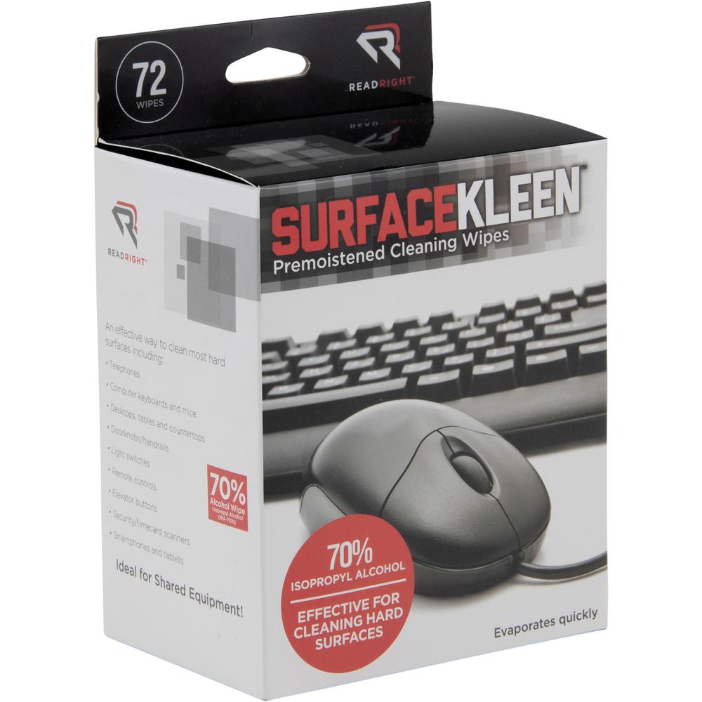 Read Right Surface Kleen Cleaning Wipes - 5" Length x 5" Width - Pre-moistened, Fast Acting, Quick Drying - White/ - 72 / Box. Picture 1