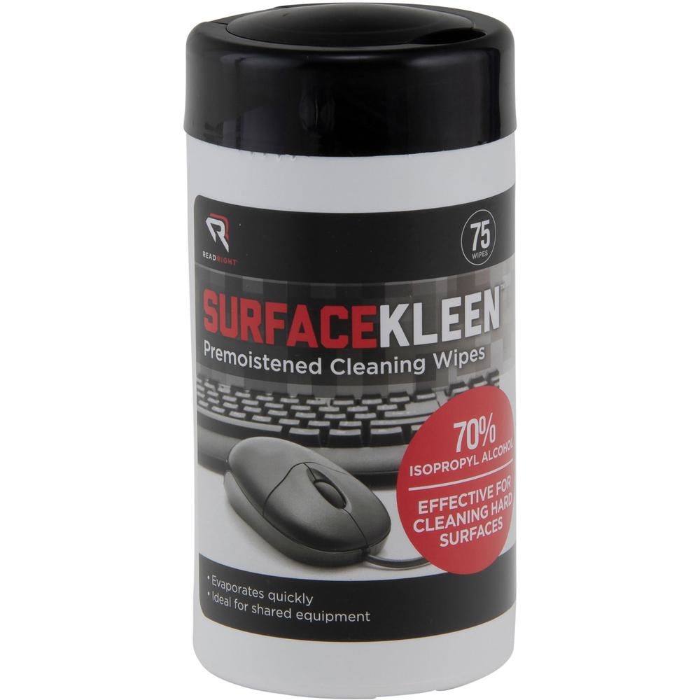 Read Right Surface Kleen Cleaning Wipes - 6.30" Length x 5" Width - Pre-moistened, Fast Acting, Quick Drying - White - 75/Tub - 1 Each. Picture 1
