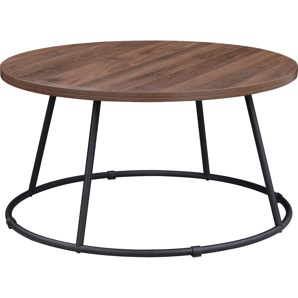 Lorell Accession Coffee Table - Walnut Round Top - Powder Coated Four Leg Base - 4 Legs - 200 lb Capacity - 1" Table Top Thickness x 31.50" Table Top Diameter - 16.75" Height - Assembly Required - Lam. Picture 1