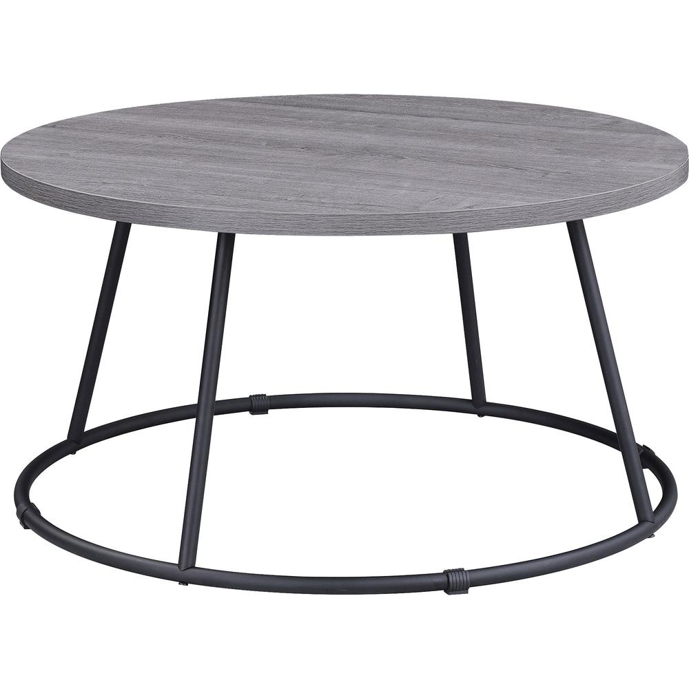 Lorell Accession Coffee Table - Round Top - Powder Coated Four Leg Base - 4 Legs - 200 lb Capacity x 1" Table Top Thickness x 31.50" Table Top Diameter - 16.75" Height - Assembly Required - Weathered . Picture 1