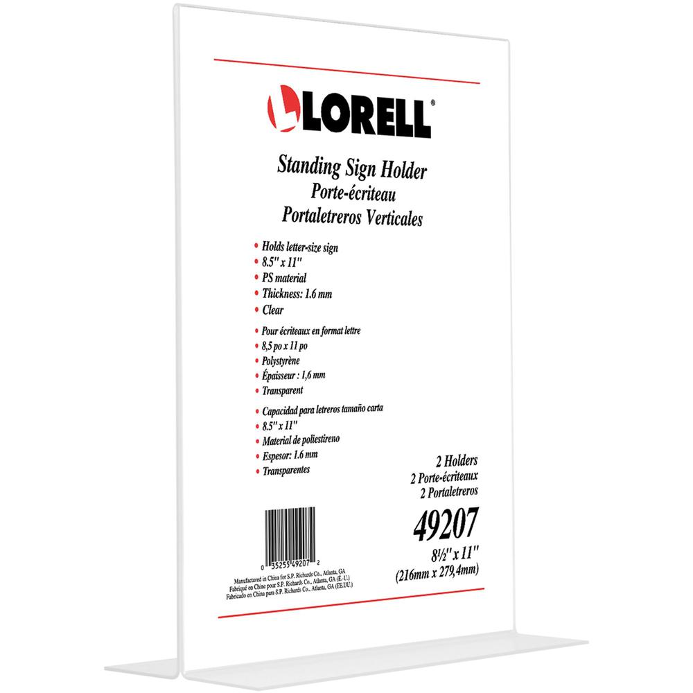 Lorell T-base Standing Sign Holders - Support 8.50" x 11" Media - Acrylic - Clear - 2 / Pack. Picture 1