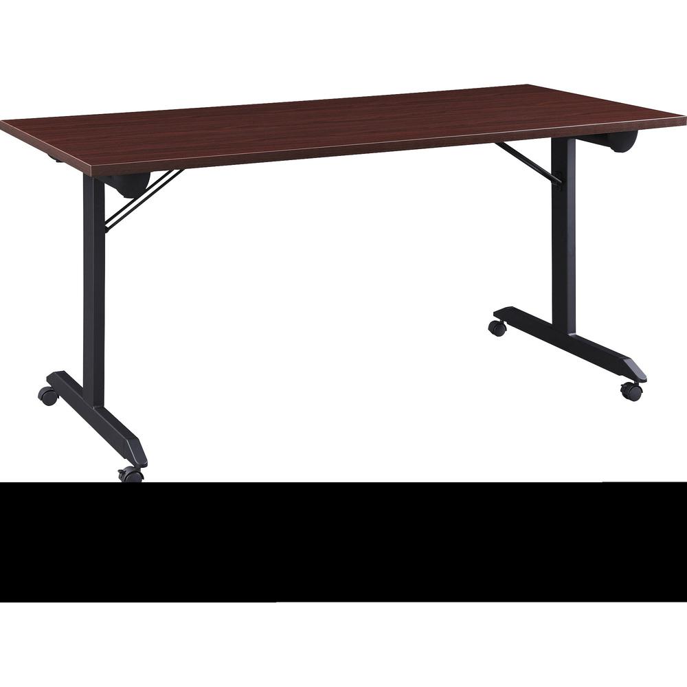 Lorell Mobile Folding Training Table - Rectangle Top - Powder Coated Base - 200 lb Capacity - 63" Table Top Width - 29.50" Height x 63" Width x 29.50" Depth - Assembly Required - Brown - Laminate Top . Picture 1