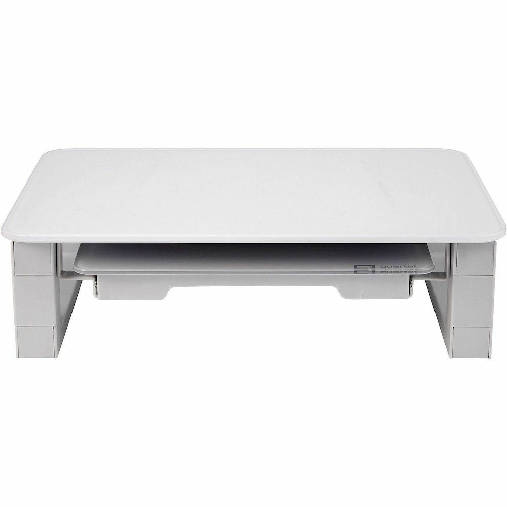 Quartet Monitor Riser with Glass Dry-Erase Board Desktop - 100 lb Load Capacity - 5" Height x 10" Width - Desktop - White - For Notebook, Monitor - Adjustable Leg, Non-skid, Sturdy, Accessory Tray. Picture 1
