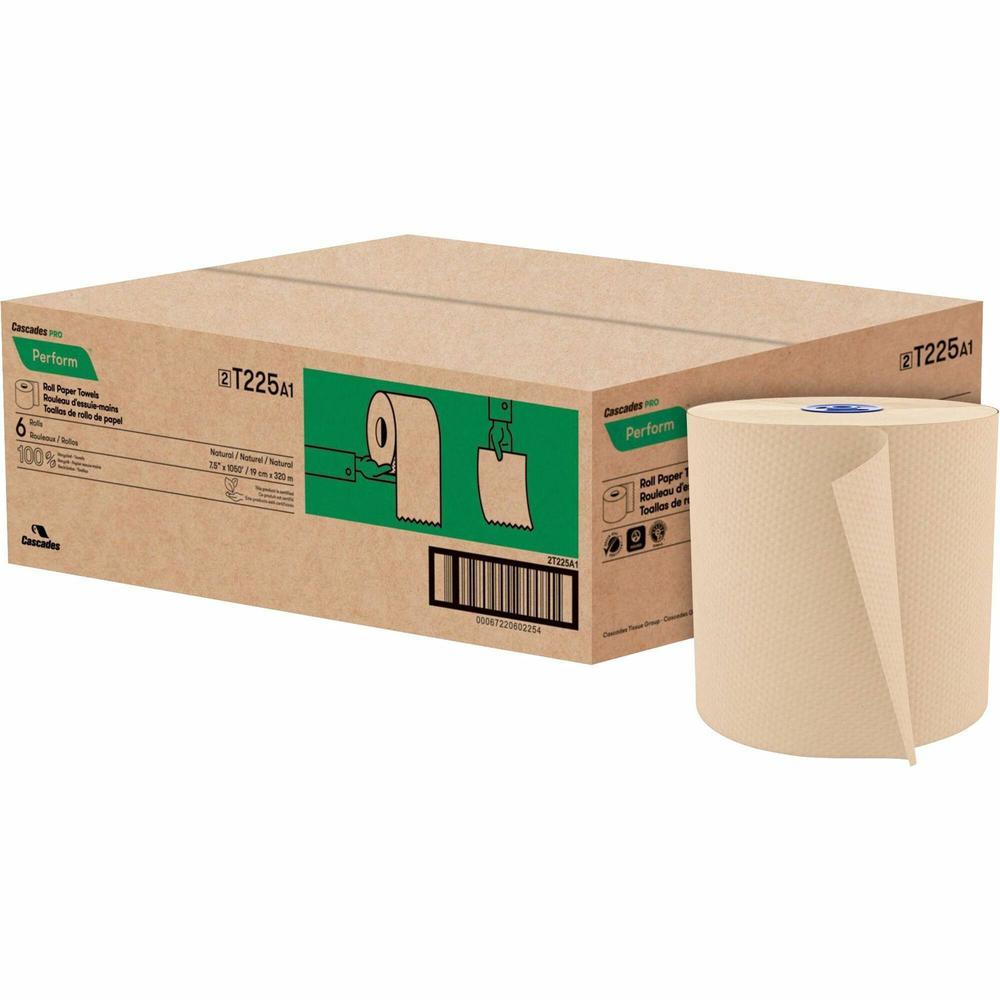 Cascades PRO Perform Roll Towels for Tandem, 1050' - 1 Ply - 7.50" Width x 1050 ft Length - Natural - 6 / Carton. Picture 1
