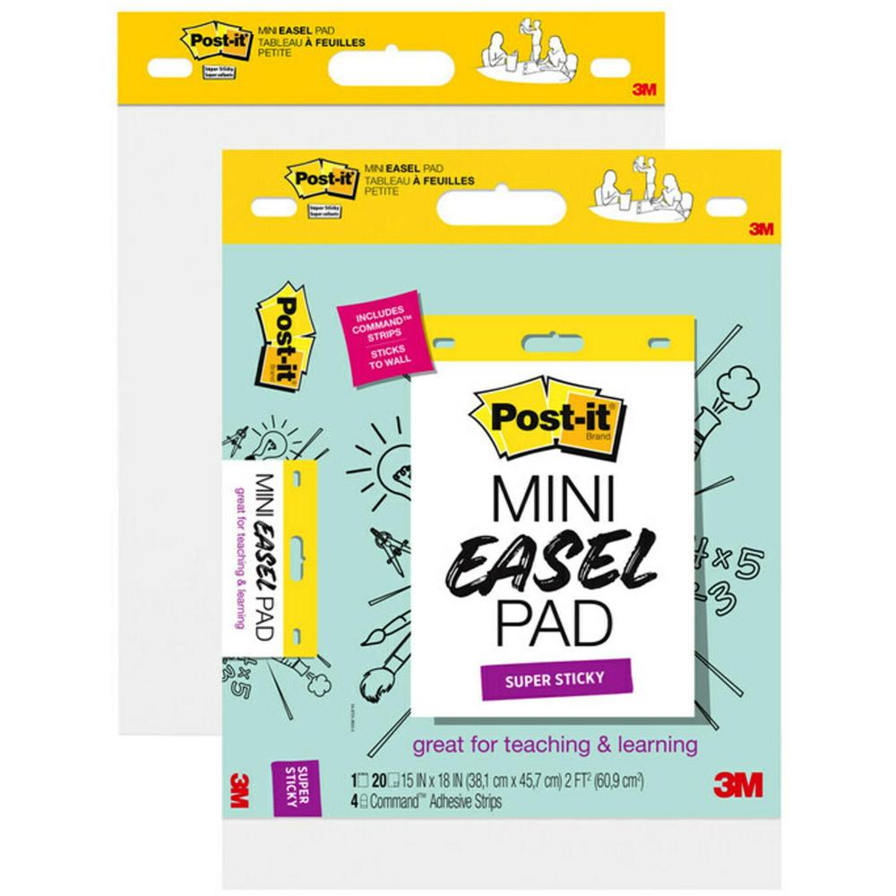 Post-it&reg; Post it Super Sticky Mini Easel Pad - 1 Subject(s) - 20 Sheets - Stapled - Portable, Self-stick, Bleed Resistant, Sturdy Back, Built-in Carry Handle - 2 / Pack. Picture 1