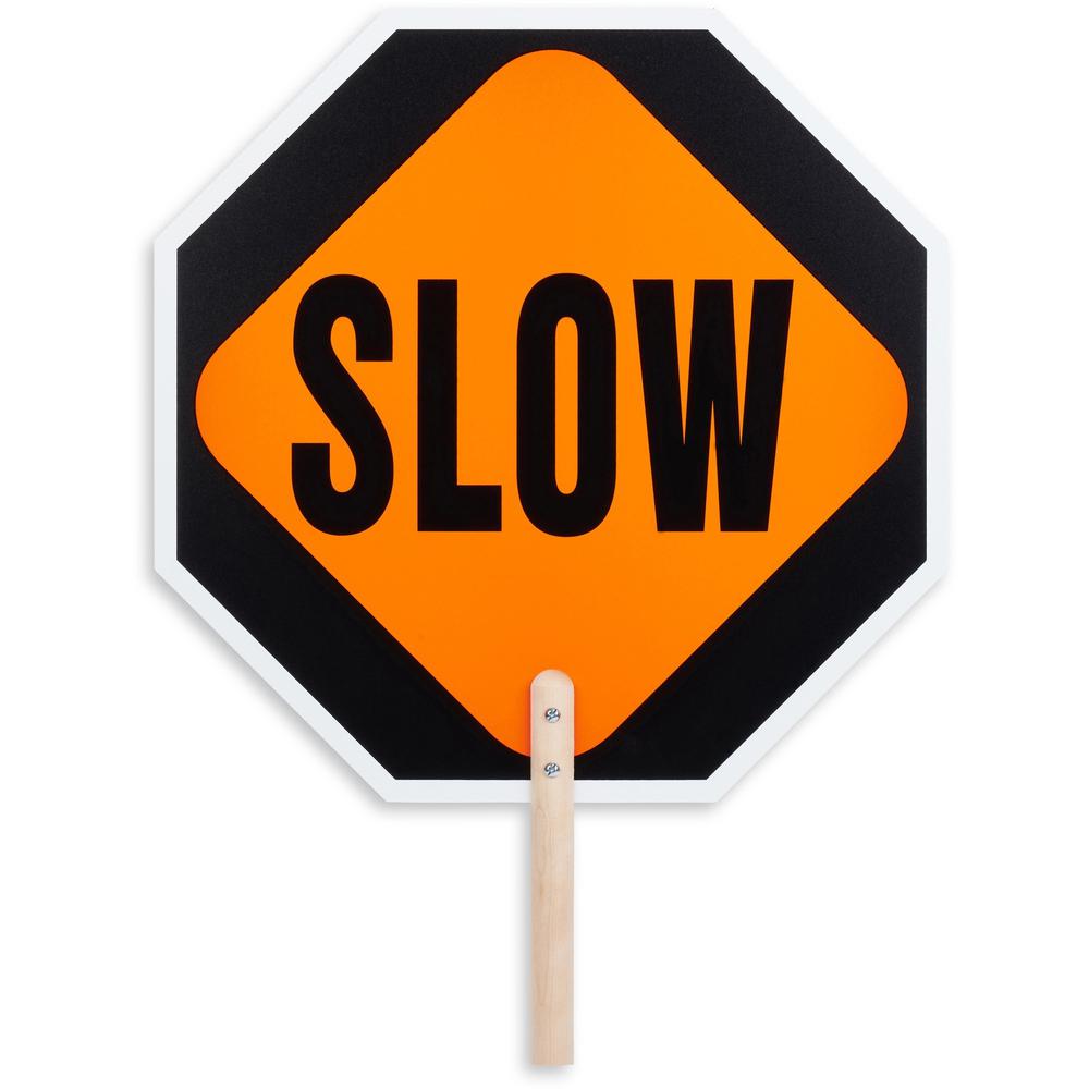 Tatco STOP / SLOW 2-sided Handheld Sign - Print/Message "STOP/SLOW" - 0.2" Width x 18" Height - Double Sided - Weather Proof, Long Lasting, Comfortable Grip, Lightweight, Handheld - Hardboard, Wood - . Picture 1