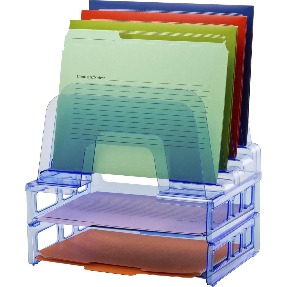 Officemate 23211 Blue Glacier Large Incline Sorter with 2 Letter Trays, Transparent Blue - 5 Compartment(s) - 14.3" Height x 13.4" Width x 9" Depth - Compact - Transparent Blue - 1 Each. Picture 1