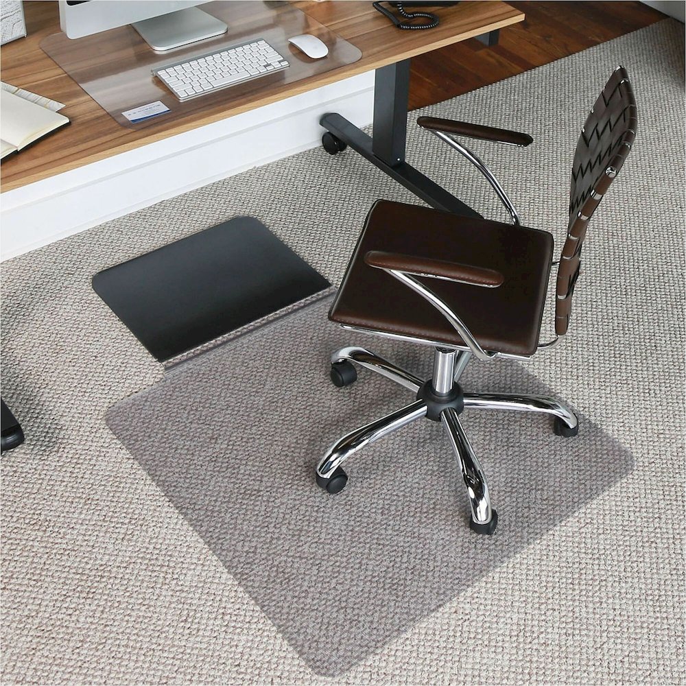 ES ROBBINS Sit or Stand Mat with Lip - Pile Carpet - 53" Length x 36" Width - Lip Size 18" Length x 20" Width - Rectangular - Vinyl, Foam - Clear - 1 Each. Picture 1