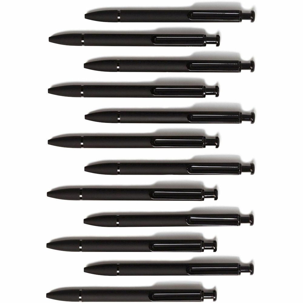 U Brands Monterey Soft Touch Ballpoint Pens - Retractable - Black Ink - Matte Midnight Black Metal Barrel - 12 / Pack. Picture 1