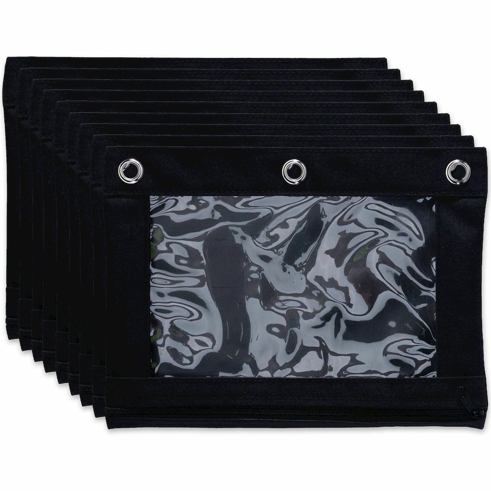 Business Source Binder Pencil Pouch - 10" Height x 7.4" Width - Black - 6 / Pack. Picture 1