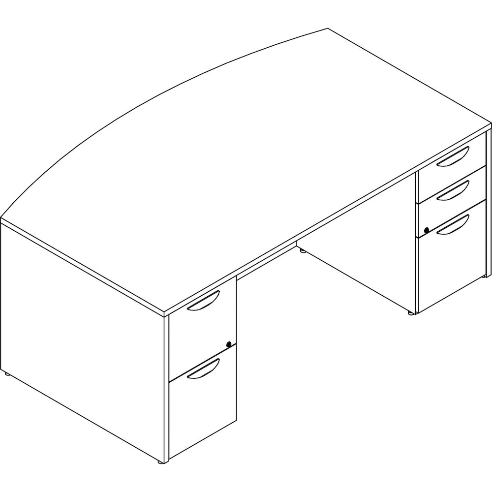 Lorell Prominence 2.0 Bowfront Double-Pedestal Desk - Rectangle - 29" Height x 72" Width x 42" Depth, 1" Thickness Top - Total Drawer(s): 5 - Double Pedestal on Left/Right Side - Band Edge - Material:. Picture 1