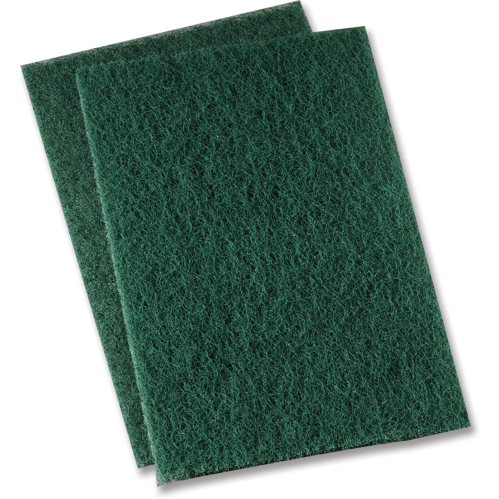 Genuine Joe Heavy-duty Scouring Pad - 9.7" Width x 6.9" Depth - 15 / Carton - Polyester Blend - Green. Picture 1
