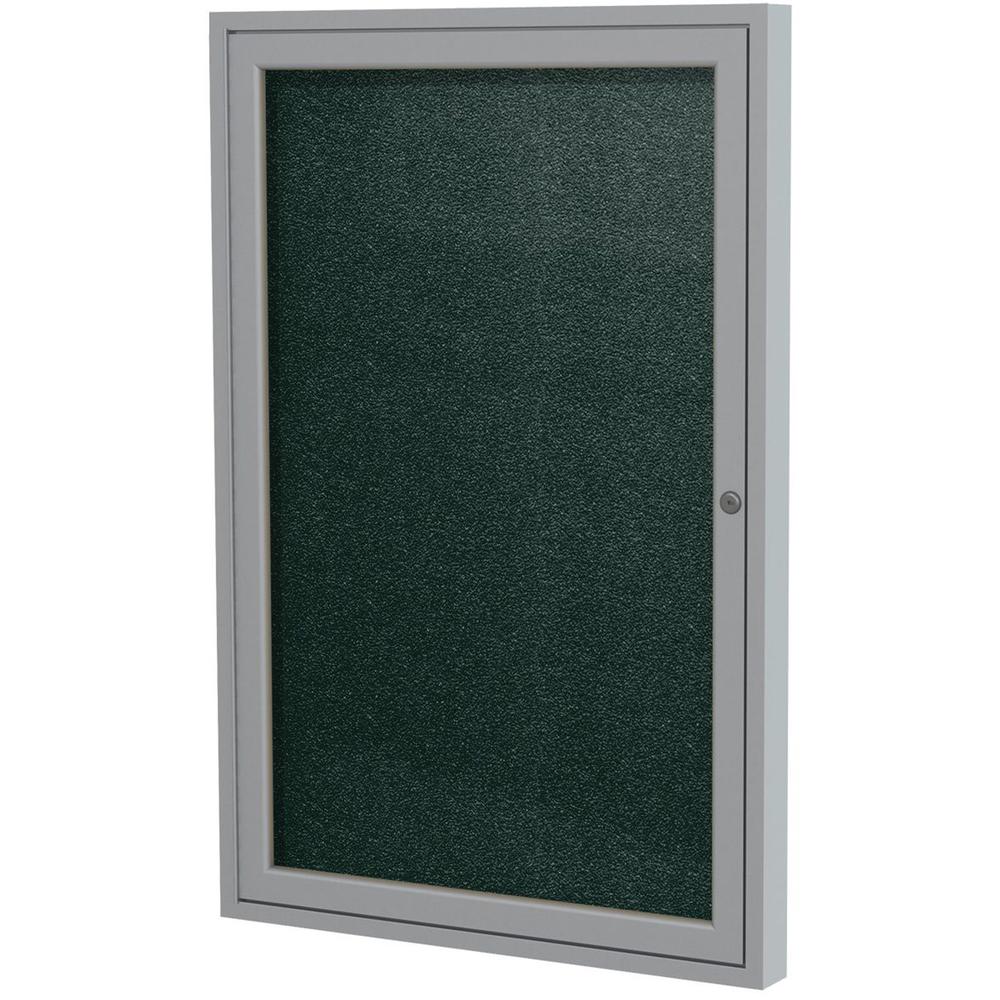 Ghent 36"x24" 1-Door Satin Aluminum Frame Enclosed Vinyl Bulletin Board - Ebony. Picture 1