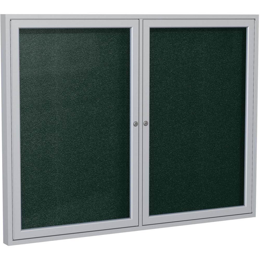 Ghent 36"x48" 2-Door Satin Aluminum Frame Enclosed Vinyl Bulletin Board - Ebony. Picture 1