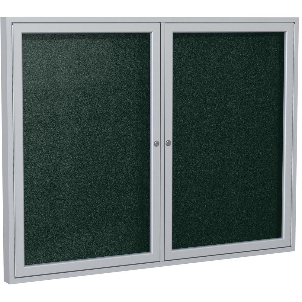Ghent 48"x60" 2-Door Satin Aluminum Frame Enclosed Vinyl Bulletin Board - Ebony. Picture 1