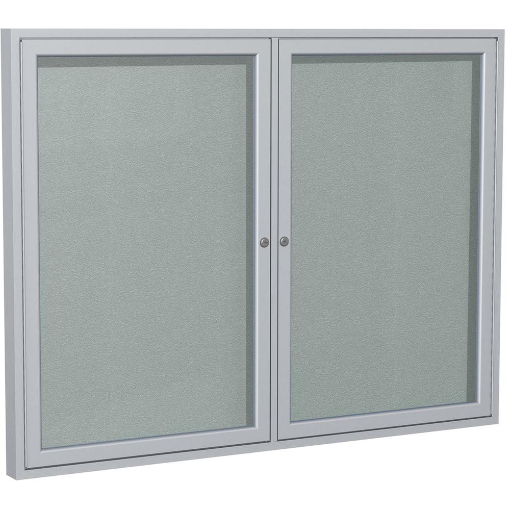 Ghent 48"x60" 2-Door Outdoor Enclosed Vinyl Bulletin Board, Shatter Resistant, with Lock, Satin Aluminum Frame - Silver (PA24860VX-193), Made in the USA. Picture 1