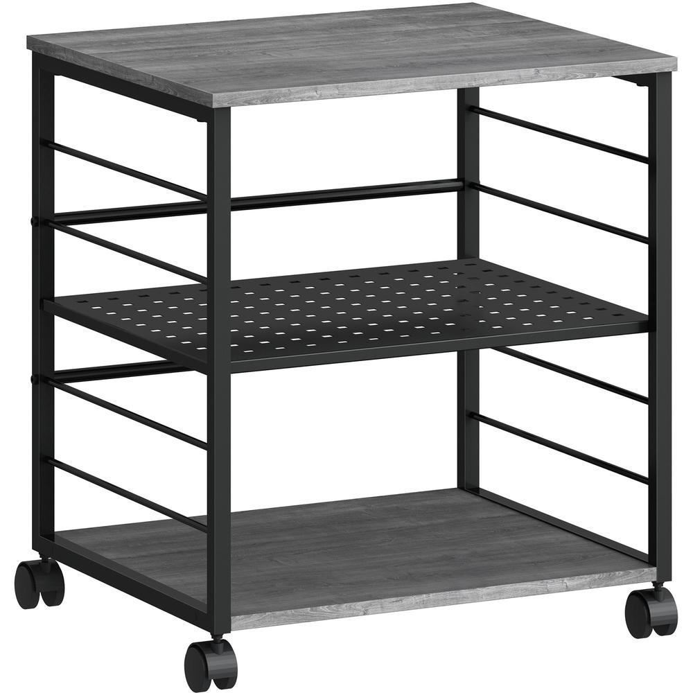 Lorell Deskside Mobile Machine Stand - 200 lb Load Capacity - 26.50" Height x 23.60" Width x 19.60" Depth - Desk - Powder Coated - Metal, Laminate, Polyvinyl Chloride (PVC) - Charcoal, Black. Picture 1