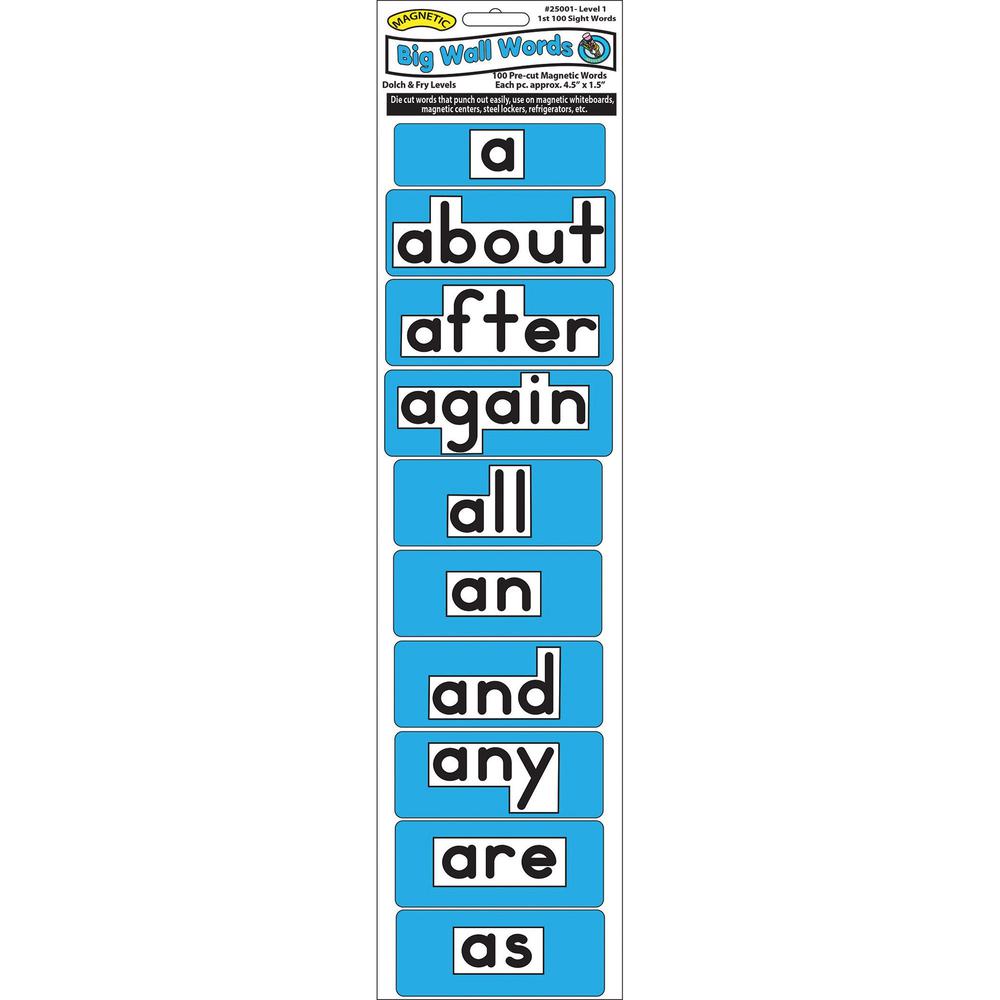 Ashley Die-Cut Magnetic Big Wall Words 1st 100 Level 1 Dolch & Fry - Skill Learning: Sight Words, Strategy - 100 Pieces - 1 Each. Picture 1