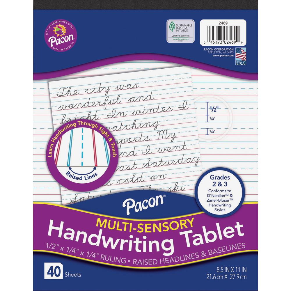 Pacon Multi-Sensory Ruled Handwriting Tablet - Student - White - 1 Each. Picture 1