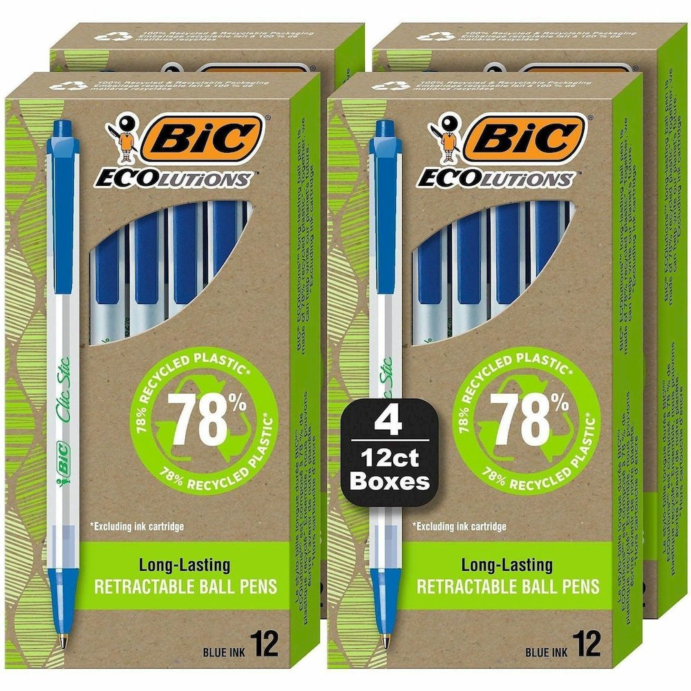 BIC Ecolutions Clic Stic Ballpoint Pen - Retractable - Blue Ink - Semi Clear Barrel - 48 / Pack. Picture 1