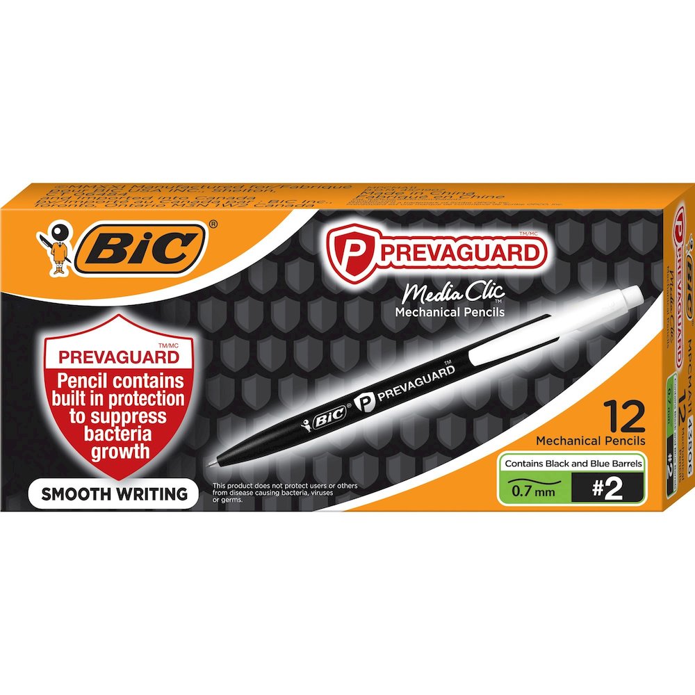BIC Antimicrobial Mechanical Pencils - 0.7 mm Black Lead - #2 - Blue Plastic, Black Barrel - 1 Dozen. Picture 1
