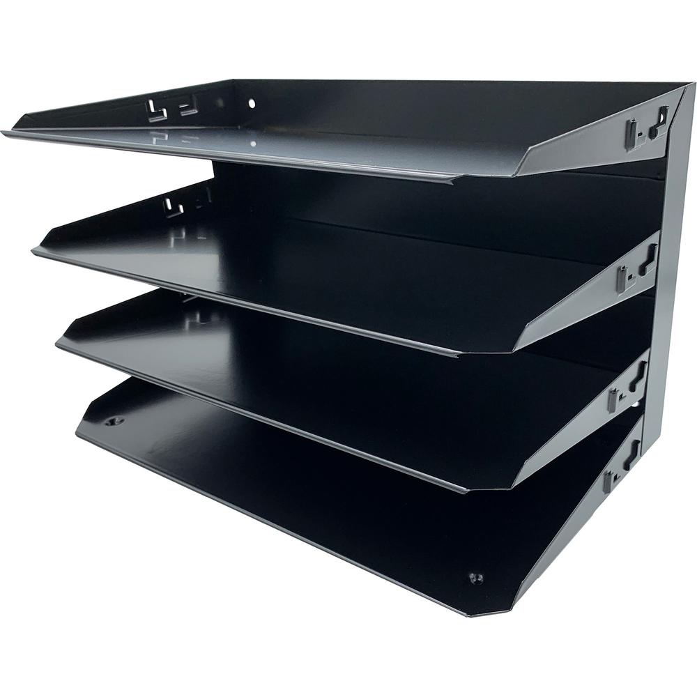 Huron Horizontal Slots Desk Organizer - 4 Compartment(s) - Horizontal - 15" Height x 9.25" Width x 8.60" Depth - Durable - Black - Steel - 1 Each. Picture 1