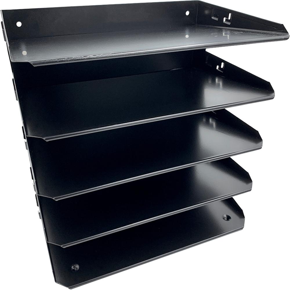 Huron Horizontal Slots Desk Organizer - 5 Compartment(s) - Horizontal - 12" Height x 8.75" Width x 12" Depth - Durable - Black - Steel - 1 Each. Picture 1