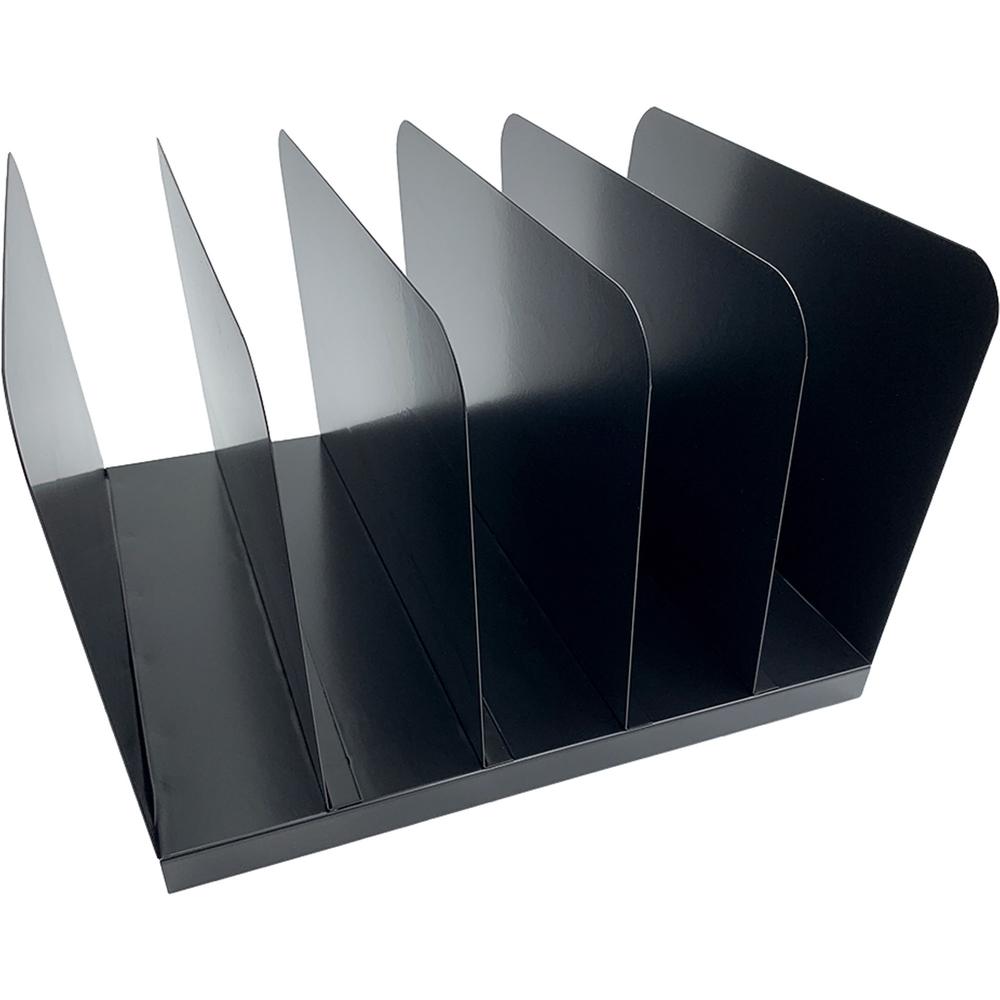 Huron Vertical Desk Organizer - 5 Compartment(s) - Vertical - 7.75" Height x 11" Width x 12.50" Depth - Durable - Black - Steel - 1 Each. Picture 1