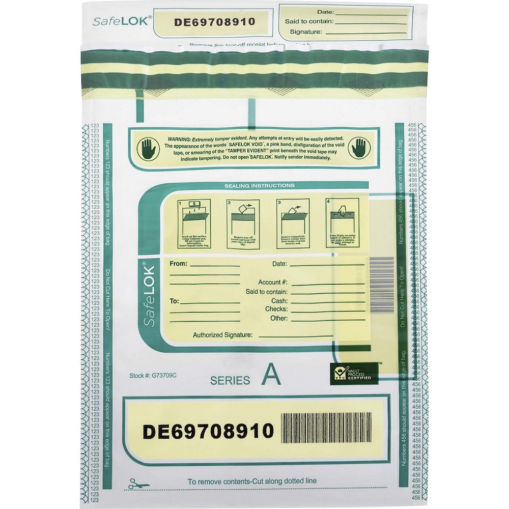 ControlTek SafeLOK Tamper-Evident Deposit Bags - 12" Length x 9" Width - Seal Closure - Clear - Deposit, Cash, Note, Bill - 100 / Pack. Picture 1
