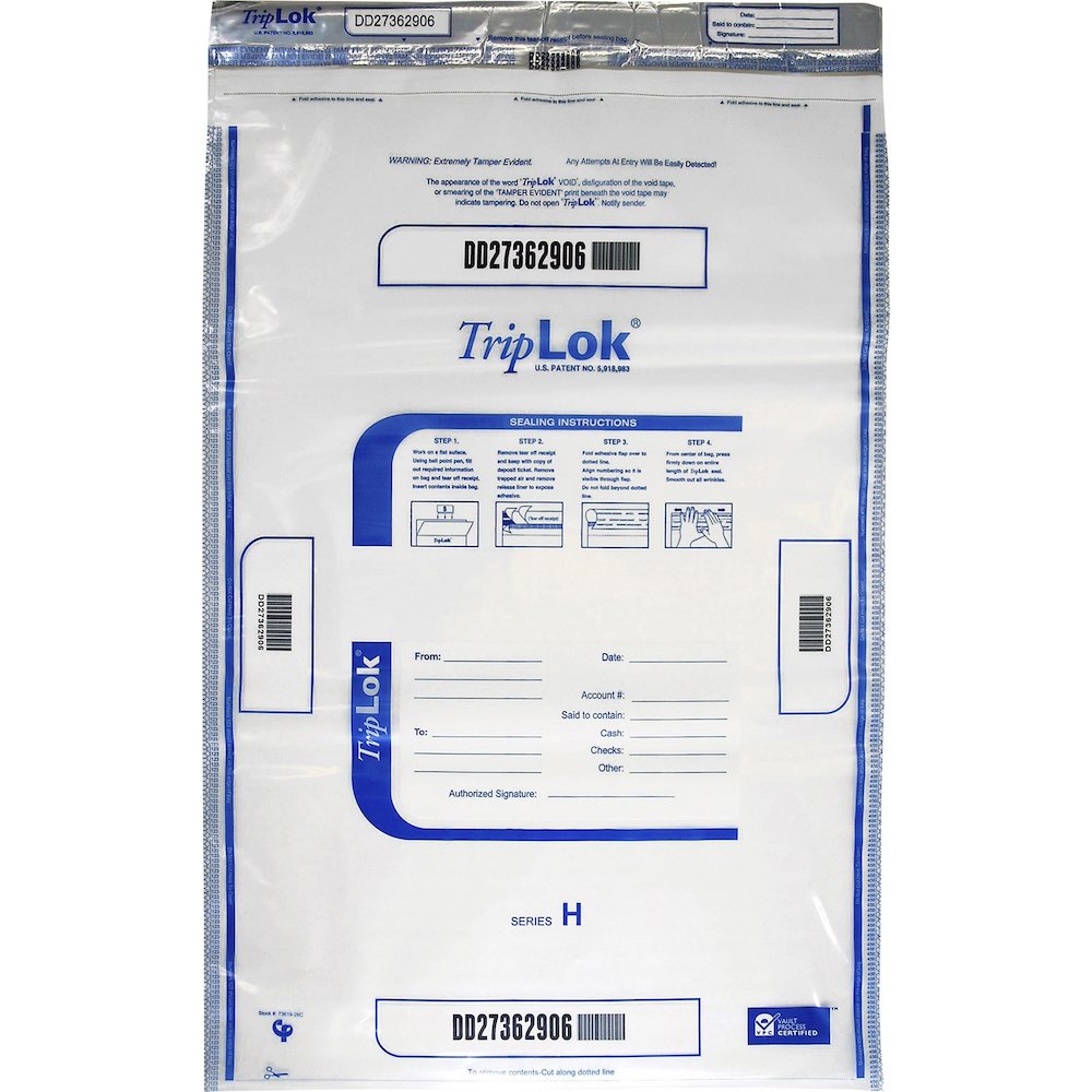 ControlTek TripLOK High-Performing Security Bags - 28" Length x 20" Width - Seal Closure - Clear - Polyethylene - Cash, Bill, Deposit - 50 / Pack. Picture 1