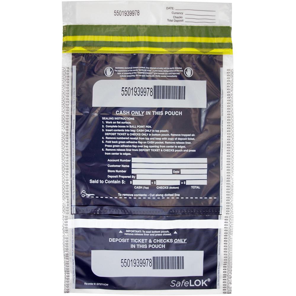 ControlTek SafeLOK VT Tamper-Evident Deposit Bags - 15" Length x 10" Width - Seal Closure - Clear - Bill, Deposit, Cash, Deposit Slip, Check - 100 / Pack. Picture 1