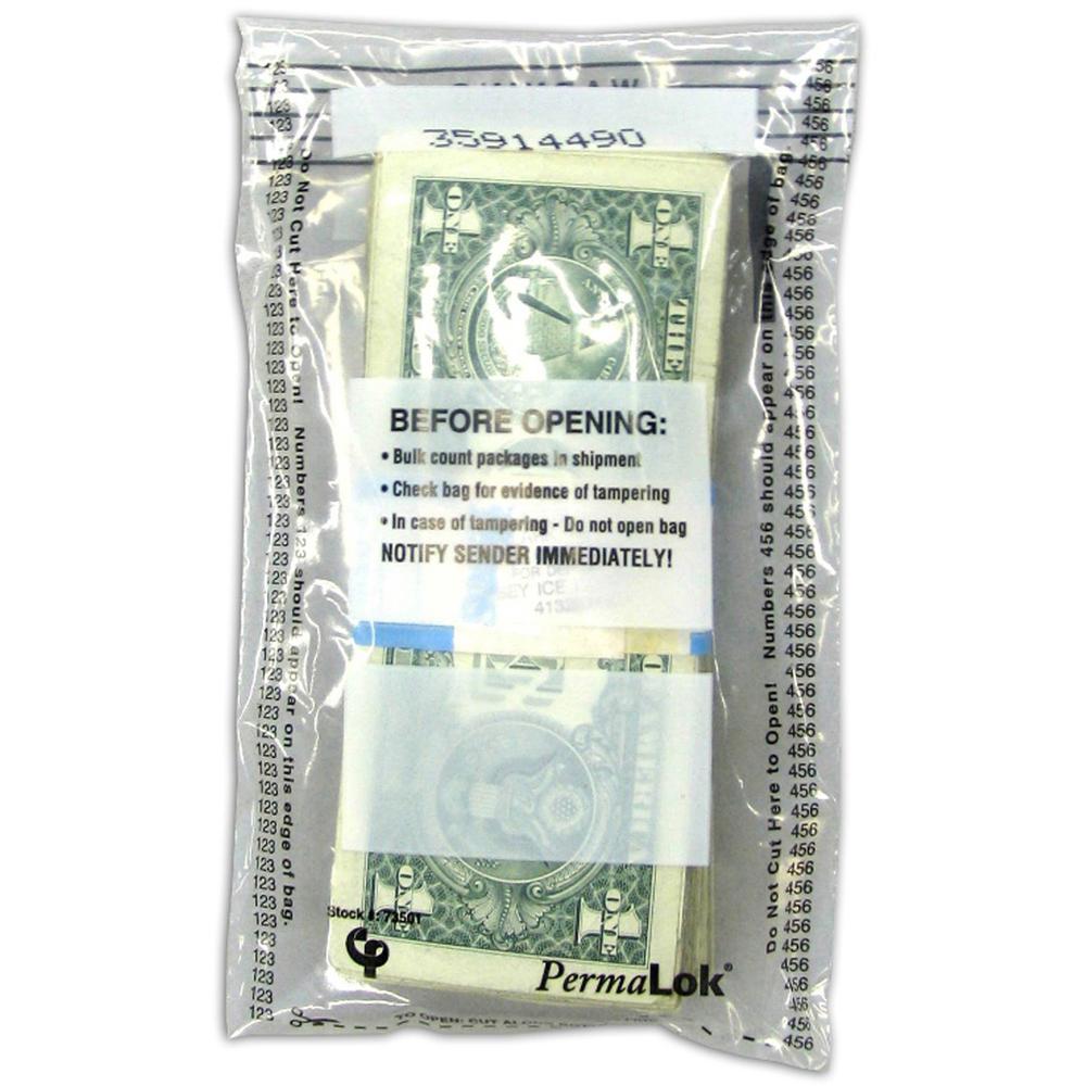ControlTek PermaLOK Bundle Bags - 7.75" Length x 4.50" Width - Clear - Cash, Bill - 1000/Pack - 4 / Carton. Picture 1