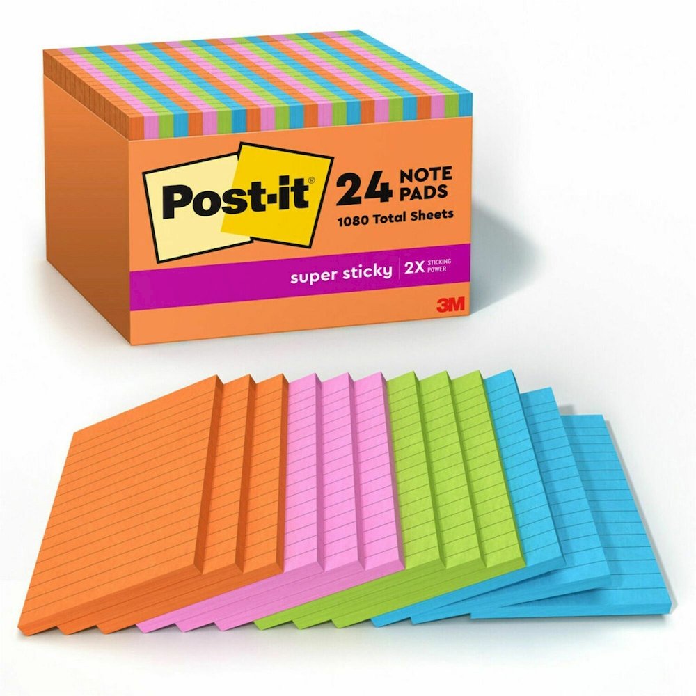 Post-it&reg; Super Sticky Notes - Energy Boost Color Collection - 4" Flag/Note Width x 6" Flag/Note Length - Rectangle - 45 Sheets per Pad - Vital Orange, Tropical Pink, Blue Paradise, Limeade - Stick. Picture 1