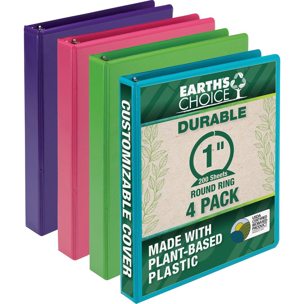 Samsill Earthchoice Durable View Binder - 1" Binder Capacity - Letter - 8 1/2" x 11" Sheet Size - 200 Sheet Capacity - 3 Ring - Fastener: Round Ring - Pocket: 2, Internal - Chipboard - Assorted - Recy. Picture 1