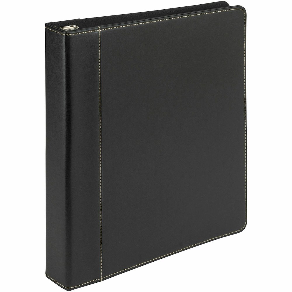 Samsill Contrast Stitch Leather Ring Binder - 1" Binder Capacity - Letter - 8 1/2" x 11" Sheet Size - 200 Sheet Capacity - 1" Ring - Fastener: Round Ring - Pocket: 2, Internal - Bonded Leather, Leathe. Picture 1