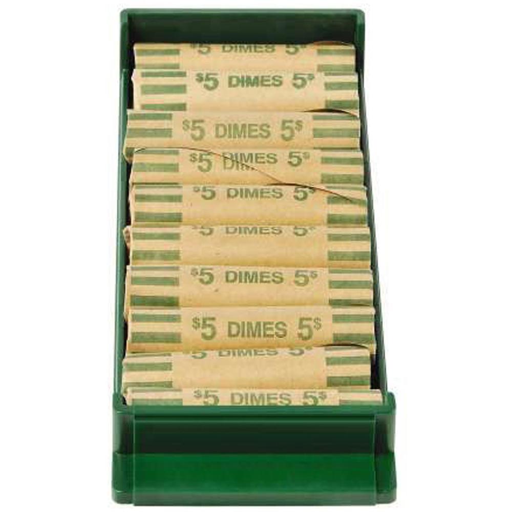 ControlTek Coin Trays for Dimes - Stackable - 10 Coin Compartment(s) - Green - Plastic - 2 / Pack. Picture 1